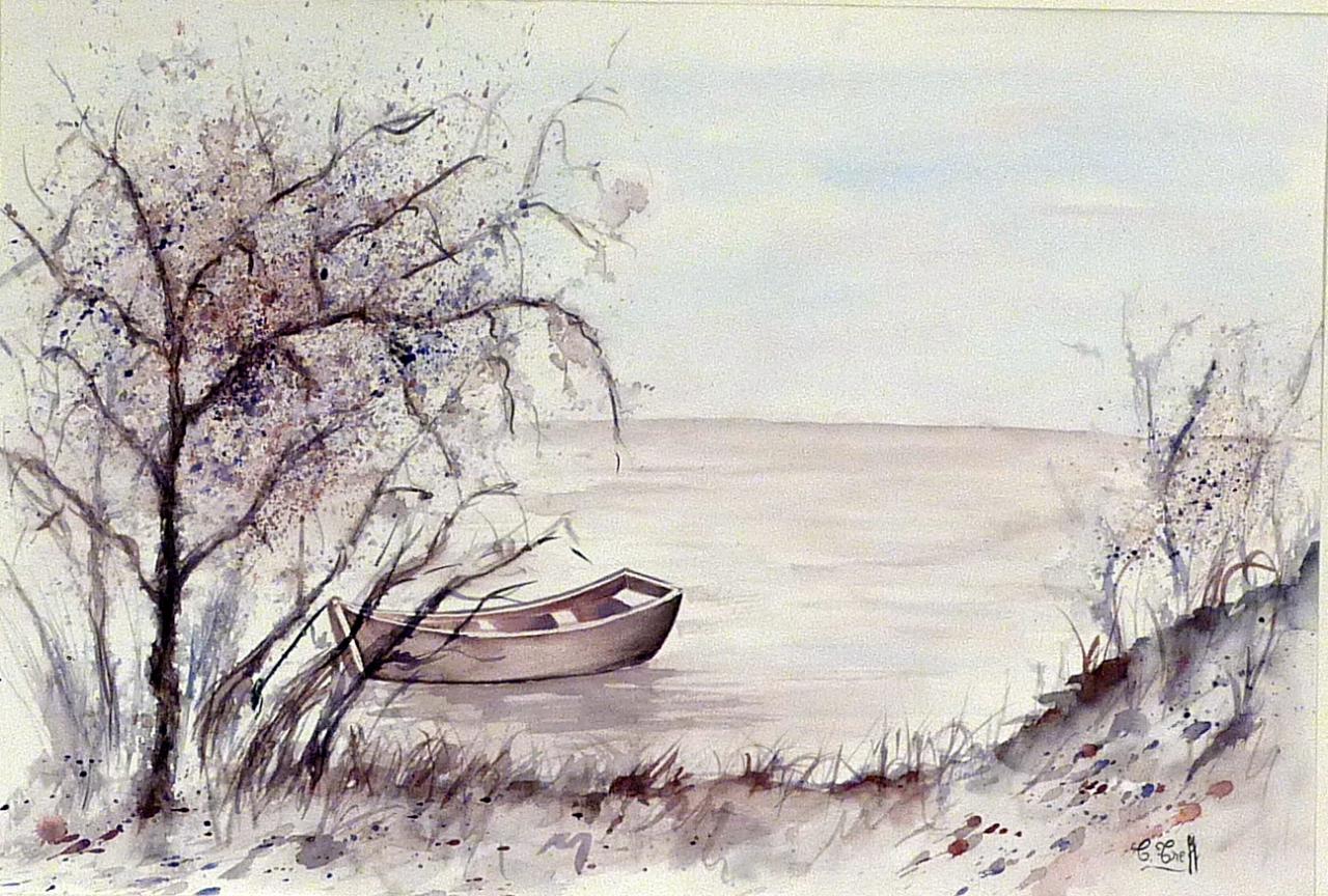 230b-Bateau sur le lac-(48x34)